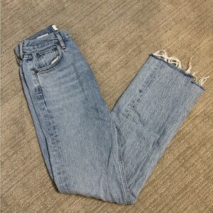 Agolde Denim Straight Leg Jeans with Distressed Hem